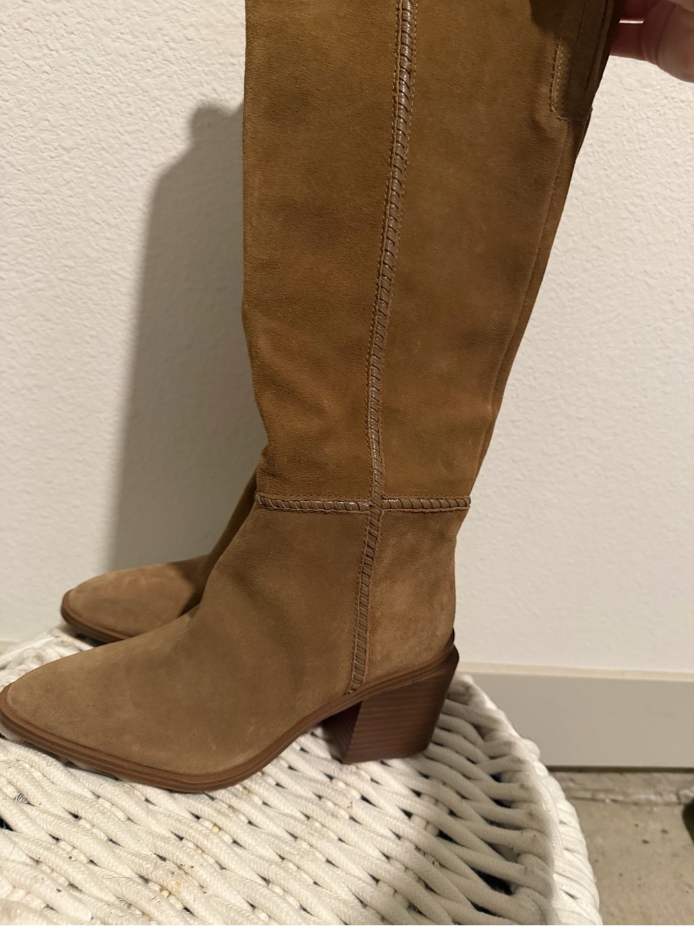 Vince Camuto Tan Suede Knee-High Boot with Block Heel